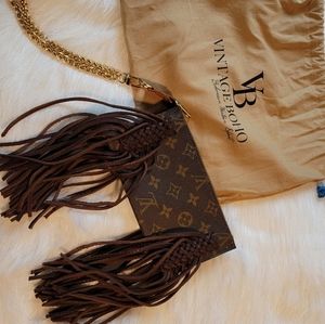 Vintage boho upcycled louis vuitton clutch